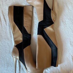 bebe Tan and Black Heeled Boots